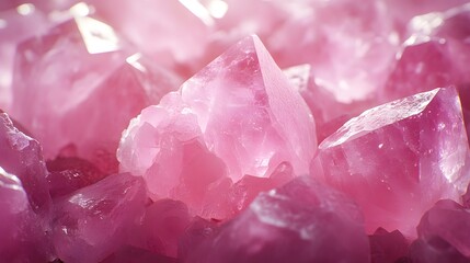 Intricate Close-Up of Reflective Rose Quartz Crystals Highlighting Textures and Hues