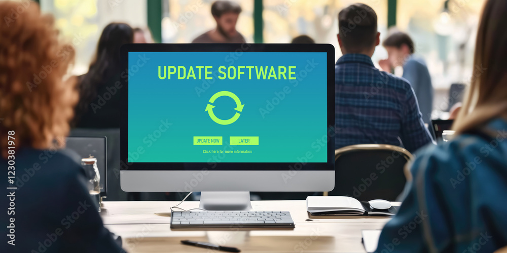 Aufkleber software update on computer for brisk version of device software upgrade