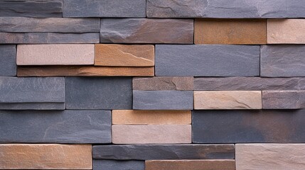 Textured stone wall featuring a mix of dark and light slate stones arranged in a modern pattern