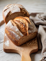 Rustic, artisanal homemade whole grain sourdough bread.