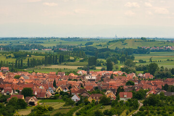 Fototapeta premium Village de Westhoffen avec la cathédrale de Strasbourg en arrière-plan