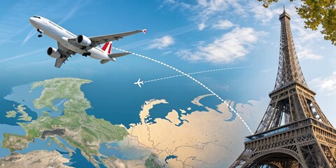 Paris Airplane Journey: Europe Map Motion Graphics Vertical Video Stock Photo