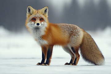 Obraz premium Red Fox Standing in Snowy Winter Landscape