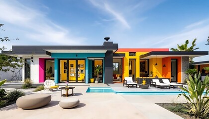  The postmodern house features a mix of design elem 