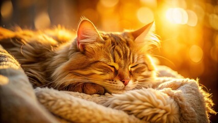 Peaceful Kitten Napping on Soft Towel - Cozy Pet Stock Photo