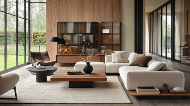 Modern Living Room with Sectional Sofa and Floor Lamp
