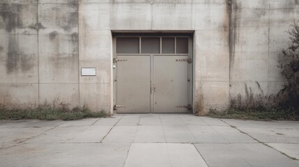 Obraz premium Weathered concrete building with large metal doors.