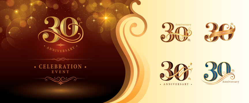Set of 30th Anniversary logotype design, Thirty years Anniversary Logo, Elegant Classic Logo, Luxury Vintage and retro Serif Number 30, Celebrating Anniversary Logo for Congratulation event invitation - Powered by Adobe