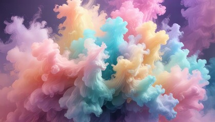 Fototapeta premium Soft wisps of pastel rainbow hues blend into a dreamy abstract smoke pattern on the wallpaper , watercolor , gentle , rainbow