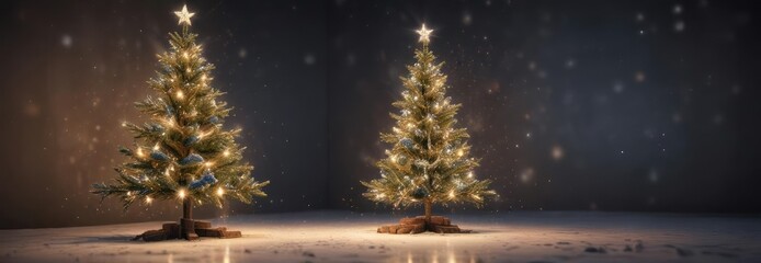 Sparkly Christmas tree with glittering snowflakes and twinkling lights, holly berries, green glass