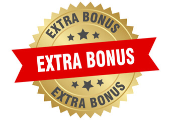 extra bonus. extra bonus round red and gold label isolated on transparent background
