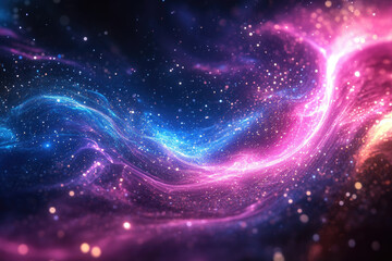 Fototapeta premium Abstract cosmic artwork depicting swirling nebulae with vibrant pink and blue hues, glittering with stardust.