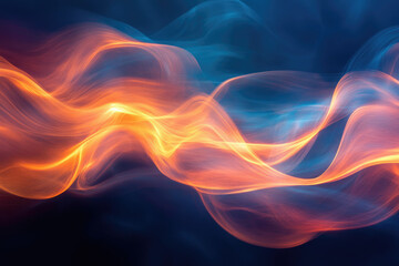 Abstract art depicting flowing, luminous orange and blue waves, creating a dynamic and ethereal visual.