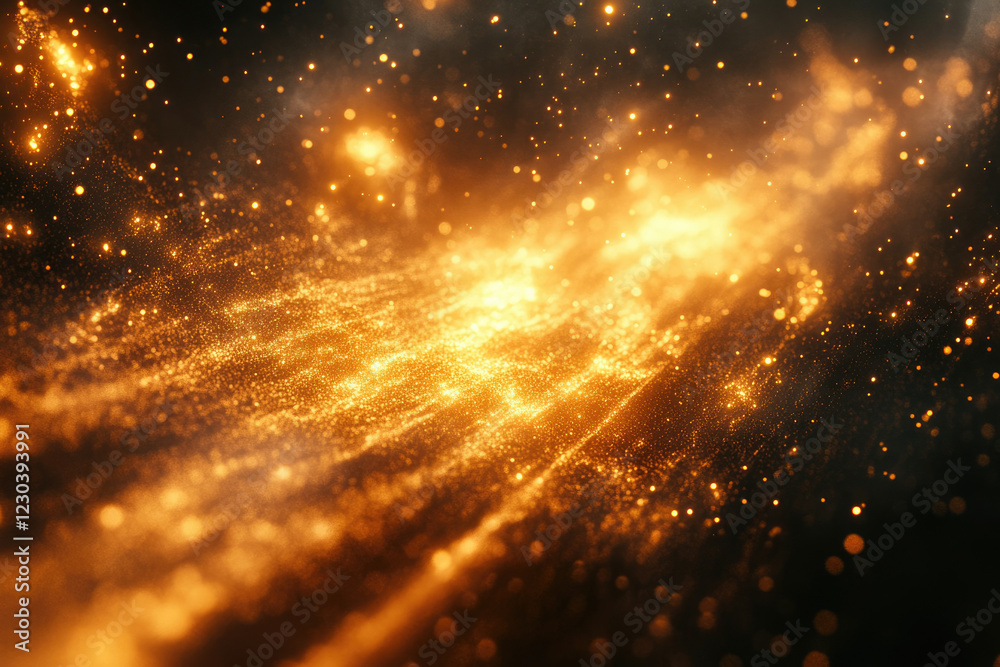 Poster Golden particles shimmering, creating a magical, celestial-like effect in deep space.