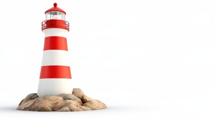 Red And White Lighthouse On Rocky Outcrop