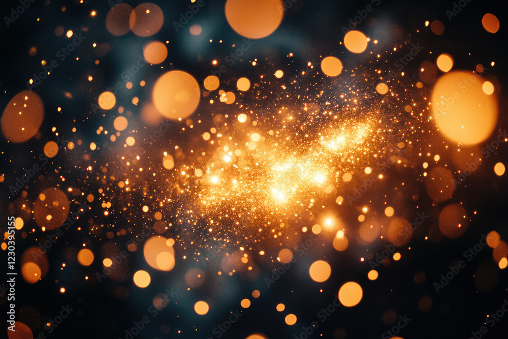 Aufkleber Abstract background with golden bokeh lights and sparkles, creating a magical, festive atmosphere.