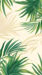 Faint Palm Leaf Shadows on Cream Textured Background and Tropical Foliage