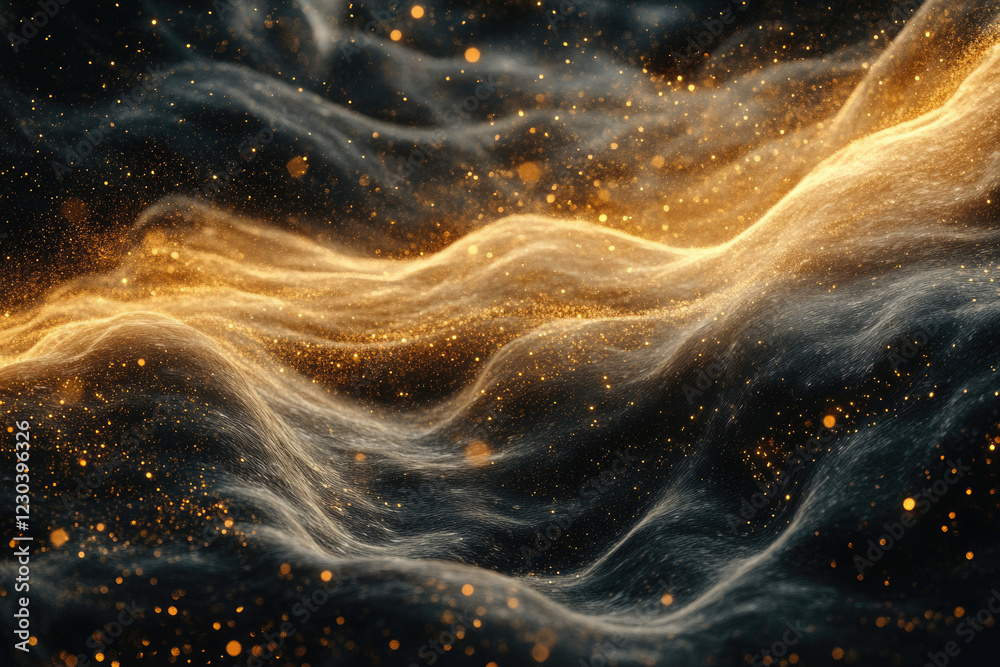 Aufkleber Golden particles flowing like waves, creating a luxurious and ethereal abstract background.