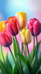 Obraz premium Colorful tulips with soft pastel background