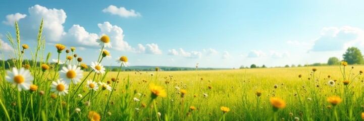 Fototapeta premium Summer meadow with buckwheat and other tall grasses, nature, summer, landscape