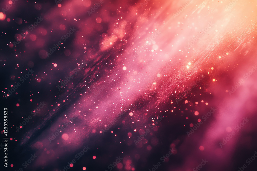 Aufkleber Abstract cosmic background with pink and red glowing particles and bokeh lights.