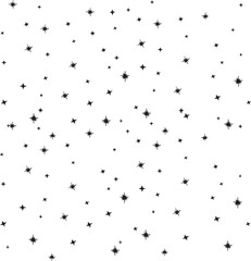  Pattern of black stars on a white background. The stars vary in size and design, with some appearing as simple dots while others have detailed, radiant spikes. The composition creates a sense of dept