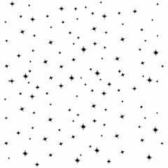  Pattern of black stars on a white background. The stars vary in size and design, with some appearing as simple dots while others have detailed, radiant spikes. The composition creates a sense of dept