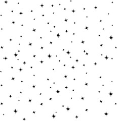 Pattern of black stars on a white background. The stars vary in size and design, with some appearing as simple dots while others have detailed, radiant spikes. The composition creates a sense of dept