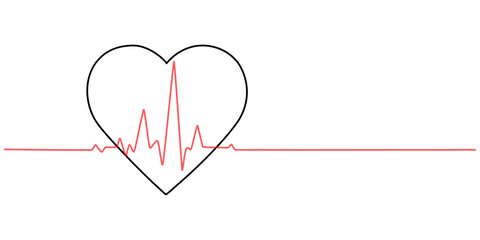heart with heartbeat continuous one line drawing, Heartbeat Continuous Line Icon, Heartbeat Continuous Line Art Illustration, Doodle Heart with Pulse. Hand Drawn Symbol Vector. heart beat with a love.