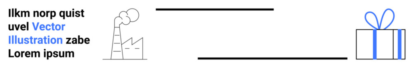 Obraz premium Factory emitting smoke and gift box on opposite sides connected with lines. Ideal for environmental impact, production balance, consumption, industry vs nature, economy, pollution, sustainability