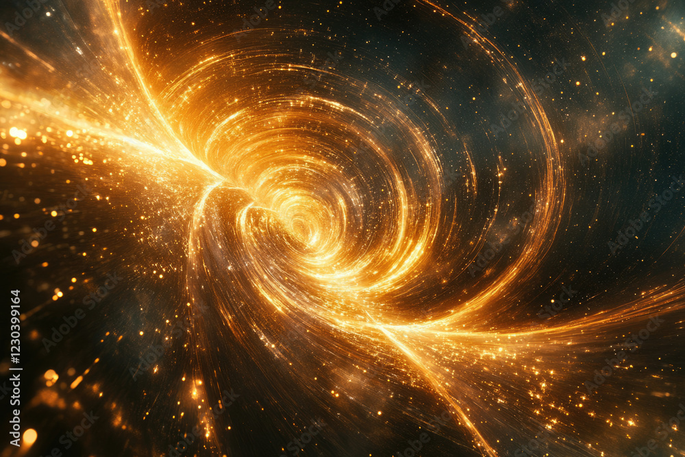 Poster A mesmerizing cosmic swirl of golden light and stardust, creating a celestial vortex.