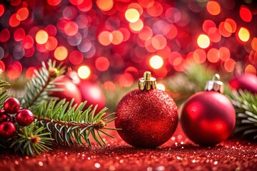 Obraz premium Red Festive Bokeh Background: Close-up Macro Shot with High Depth of Field for Holiday Designs