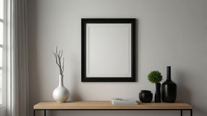 interior and decor. black frame on a white wall.