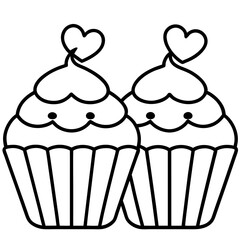 Minimalist Cupcakes with Heart Toppings - Line Art Design