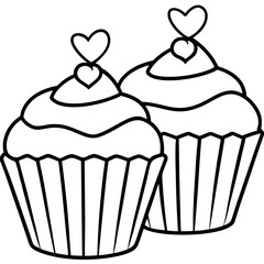 Minimalist Cupcakes with Heart Toppings - Line Art Design