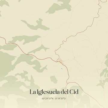 Retro Spanish map of La Iglesuela del Cid, Arag�n. Vintage street map.