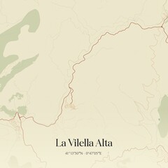 Retro Spanish map of La Vilella Alta, Catalu�a. Vintage street map.