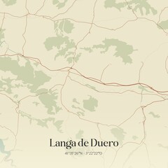 Obraz premium Retro Spanish map of Langa de Duero, Castilla y Le�n. Vintage street map.
