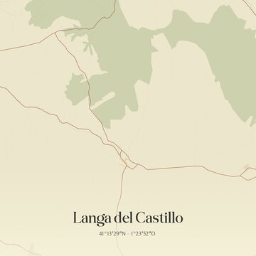 Retro Spanish map of Langa del Castillo, Arag�n. Vintage street map.
