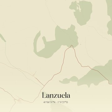 Retro Spanish map of Lanzuela, Arag�n. Vintage street map.
