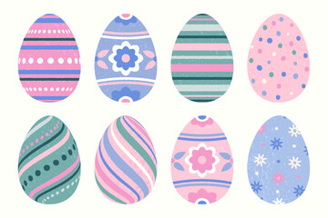 Happy Easter.Easter eggs with grainy texture and abstract patterns  .  Vector isolated illustration. Design element.