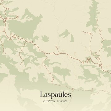 Retro Spanish map of Laspa�les, Arag�n. Vintage street map.