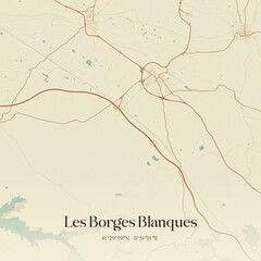 Retro Spanish map of Les Borges Blanques, Catalu�a. Vintage street map.