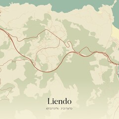 Retro Spanish map of Liendo, Cantabria. Vintage street map.