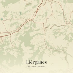 Retro Spanish map of Li�rganes, Cantabria. Vintage street map.