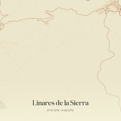 Retro Spanish map of Linares de la Sierra, Andaluc�a. Vintage street map.