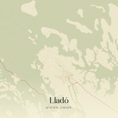 Retro Spanish map of Llad�, Catalu�a. Vintage street map.