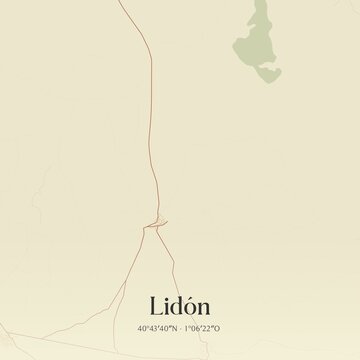 Retro Spanish map of Lid�n, Arag�n. Vintage street map.