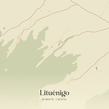 Retro Spanish map of Litu�nigo, Arag�n. Vintage street map.