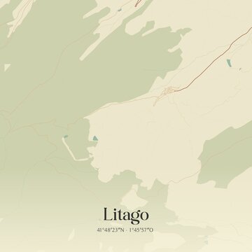 Retro Spanish map of Litago, Arag�n. Vintage street map.